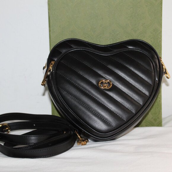 NWT Gucci Interlocking GG Leather Heart Diagonal Crossbody Shoulder Bag 751628 - Picture 3 of 10